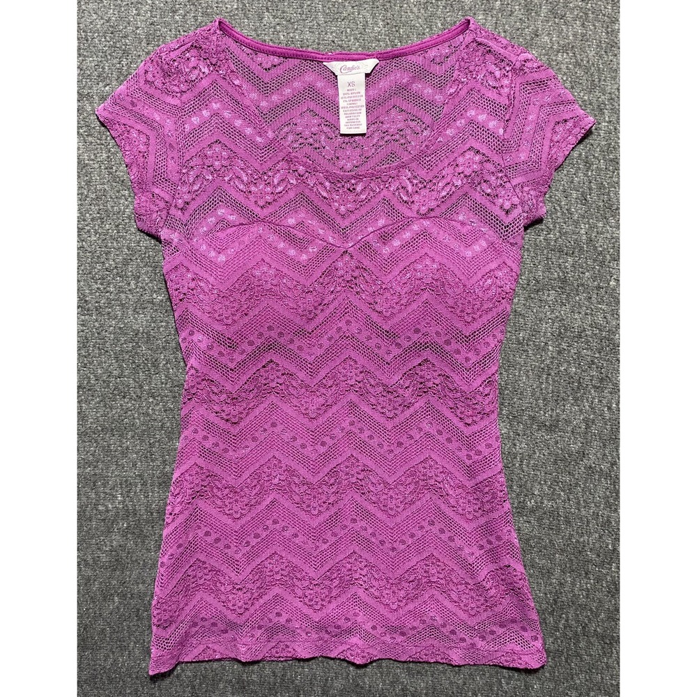 Candies Girls Magenta Chevron Lace Cap Sleeve Blouse Built-in Bra Pink XS